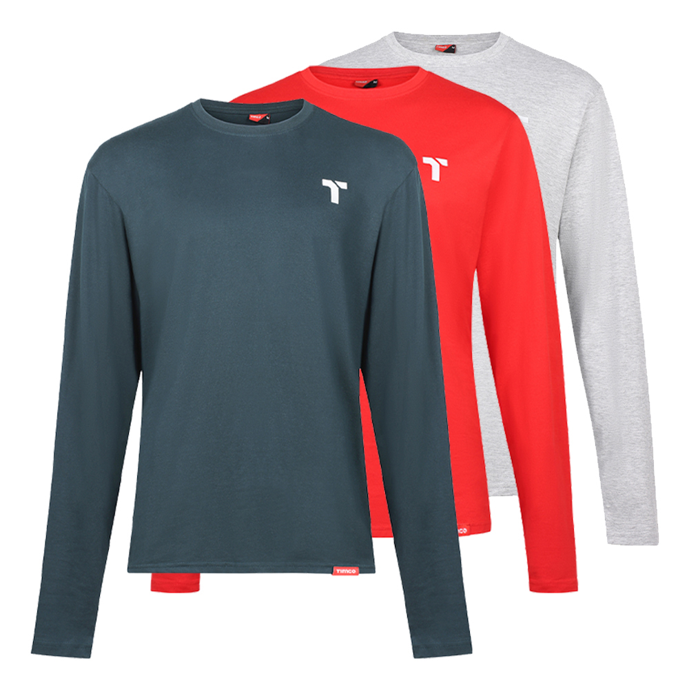 Timco | Long Sleeve Trade T-Shirt Pack | Grey/Red/Green | Pack of 